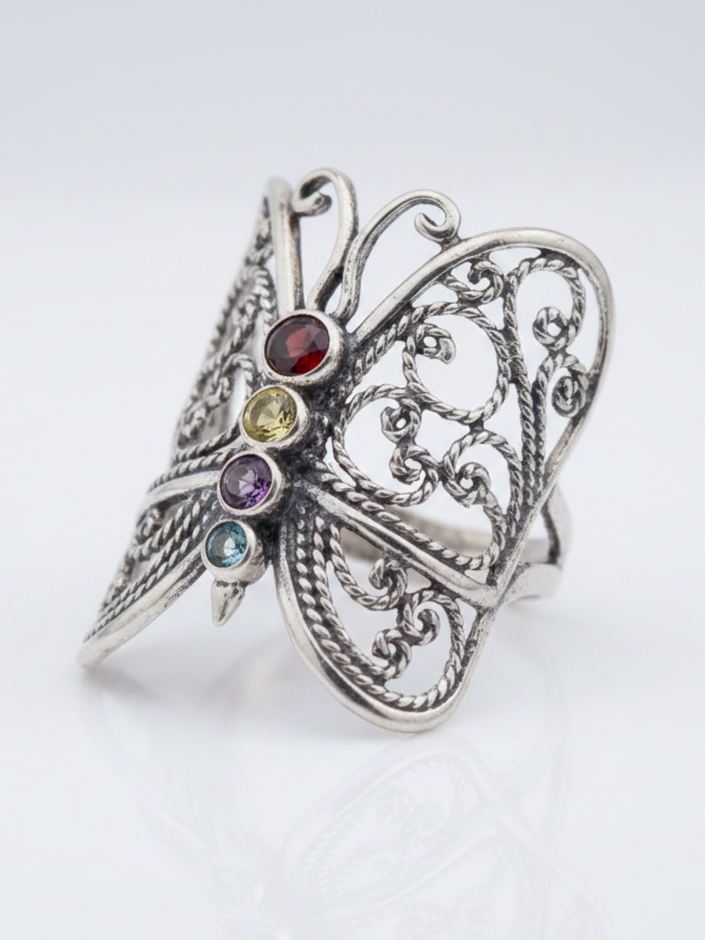 Womens Antique Sterling Silver .925 Butterfly Ring Size 7